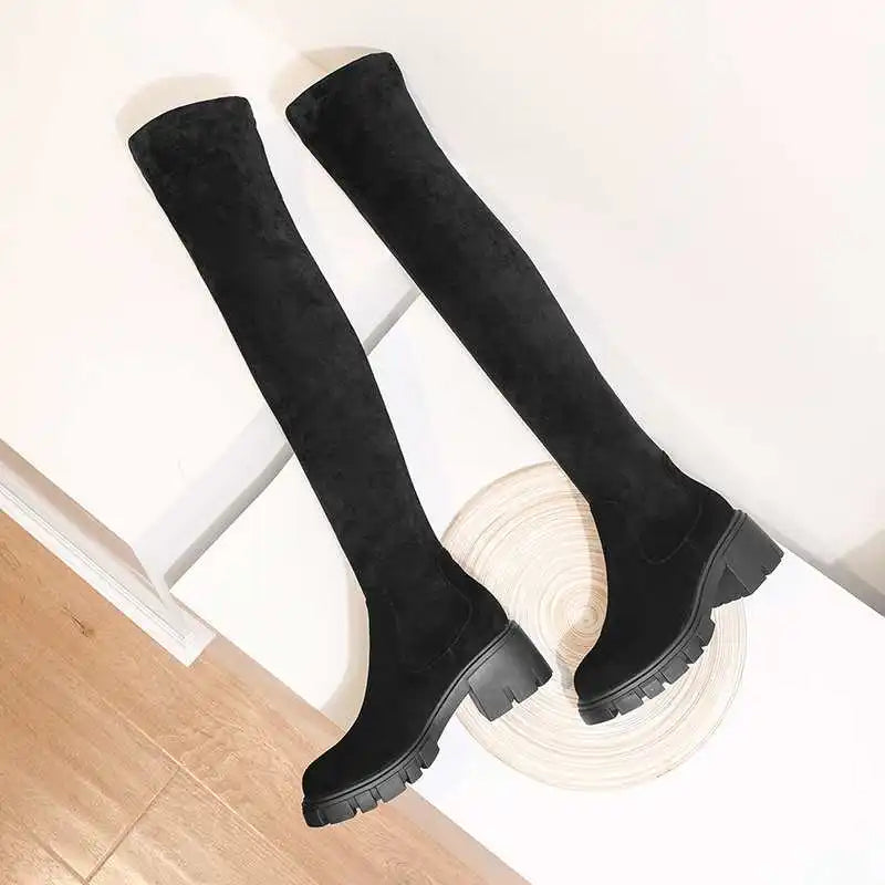 Big Size Cow Leather Stretch Over-the-knee Boots - Ghoddosh