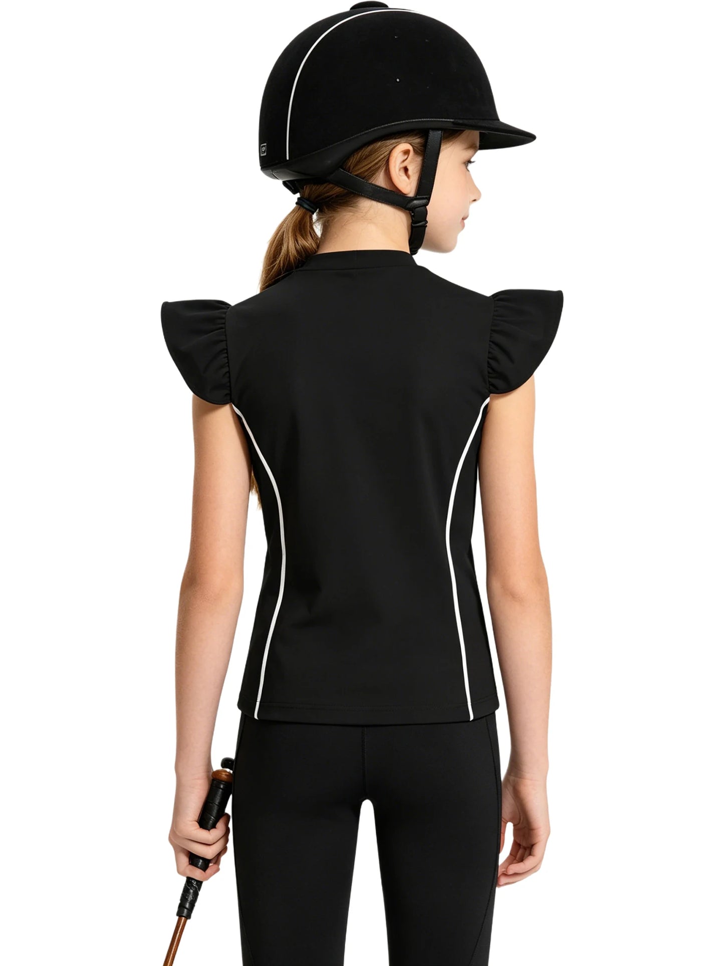 Girls Equestrian Quarter-Zip  Shirt | Kids Ruffled Sleeve Quick-Dry Horse Riding Top @ ghoddosh.com