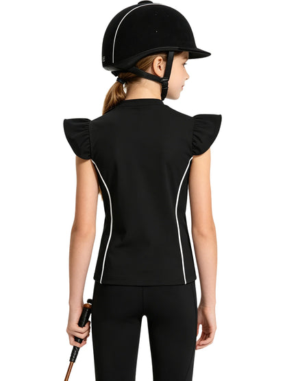 Girls Equestrian Quarter-Zip  Shirt | Kids Ruffled Sleeve Quick-Dry Horse Riding Top @ ghoddosh.com