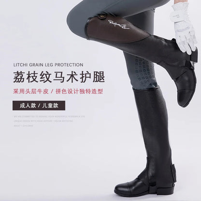 High Quality Half Chaps Full Soft Cow Leather Splicing Horse Riding leg  Protector For Unisex