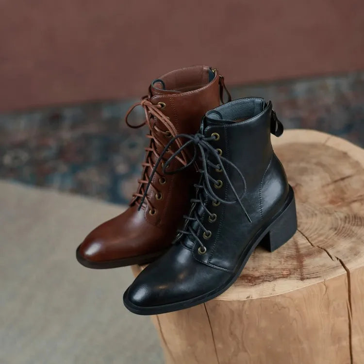 New  Split Leather Women  Round Toe  Chunky Heels Boots - Ghoddosh