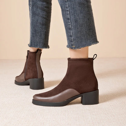 Women Ankle Boots -  Genuine Leather  Square Heels Women Booties - ghoddosh.com