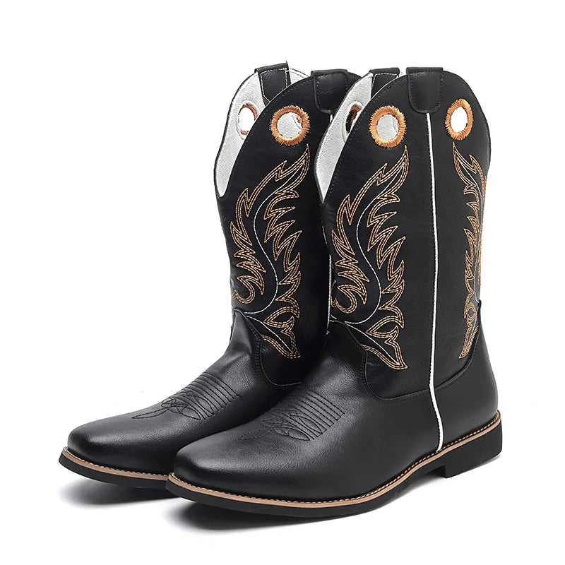 Men’s Knight High-Top  , Square Heels Embroidered Western Cowboy Boots - Ghoddosh