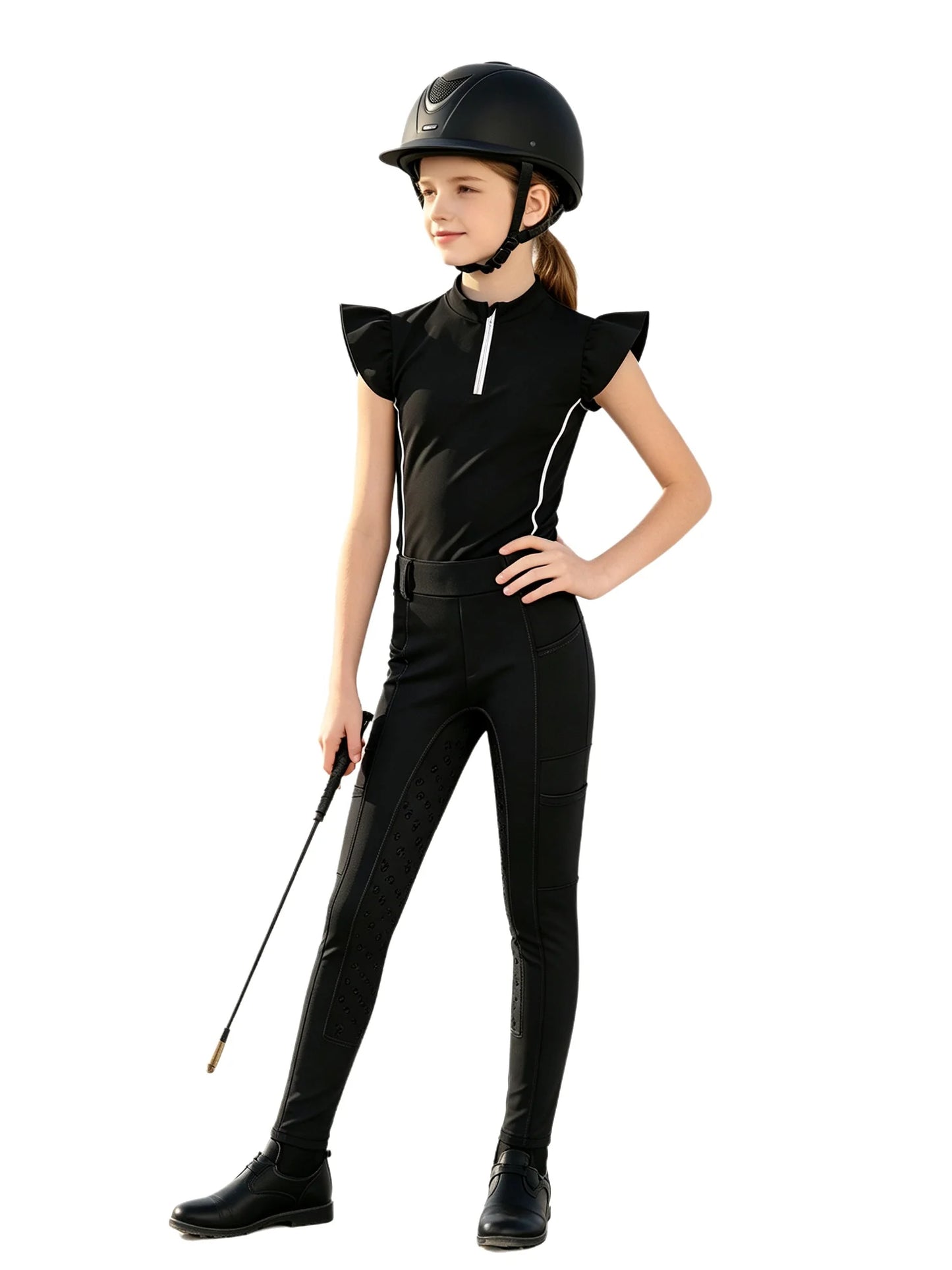  Girls' Equestrian Outfit Set Performance Riding Top & Anti-Slip Full-Seat Breeches @ ghoddosh.com