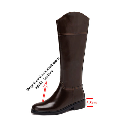 Luxurious Cow-Split Leather  High - Knee Riding Boots — Retro Round Toe, Mid Heels - Ghoddosh