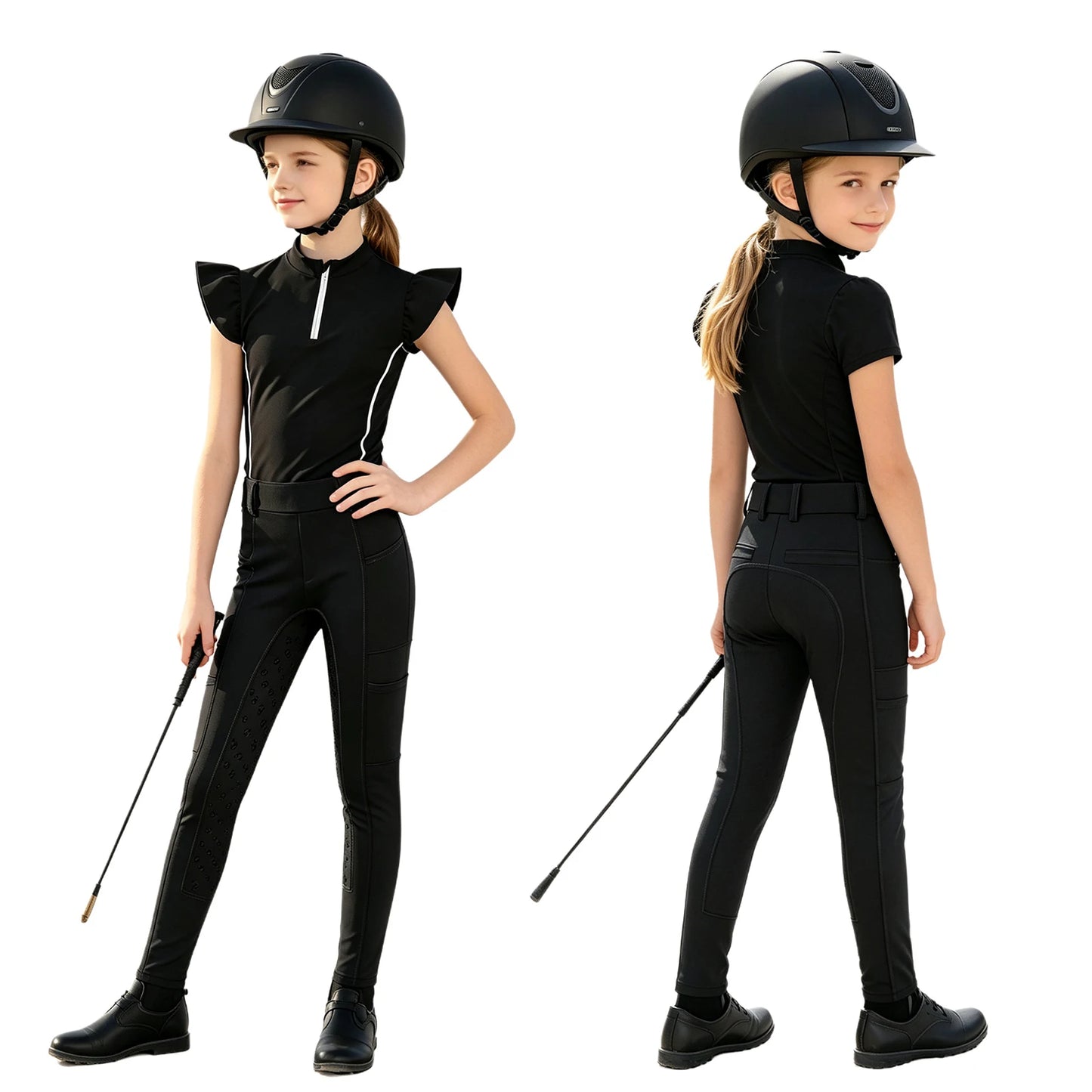  Girls' Equestrian Outfit Set Performance Riding Top & Anti-Slip Full-Seat Breeches @ ghoddosh.com