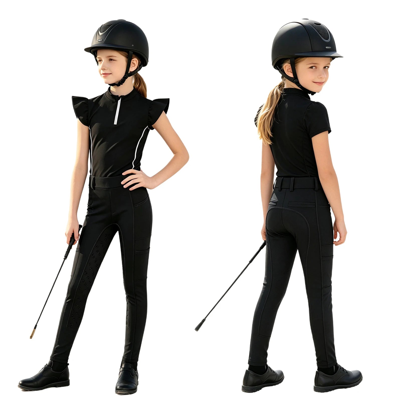  Girls' Equestrian Outfit Set Performance Riding Top & Anti-Slip Full-Seat Breeches @ ghoddosh.com