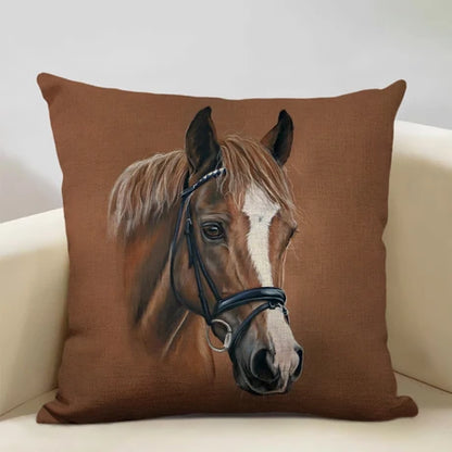  Horse Customized Cushion Cover  45x45cm Linen Pillow Case - Ghoddosh
