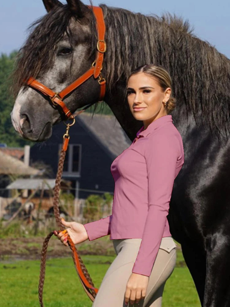 Burgundy Horse Riding T-Shirt / Women Soft Equestrian Long Sleeve Tops / Available in colors - Ghoddosh.com