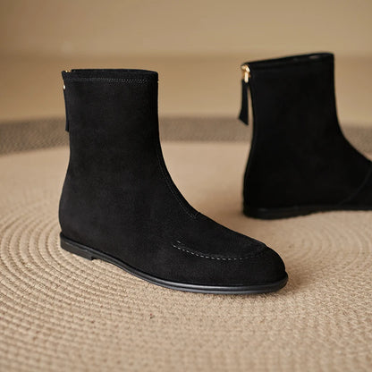 2026 NEW Autumn Women Suede Leather Boots - Round Toe , Low Heel  , Slip-on Chelsea Boots - ghoddosh.com