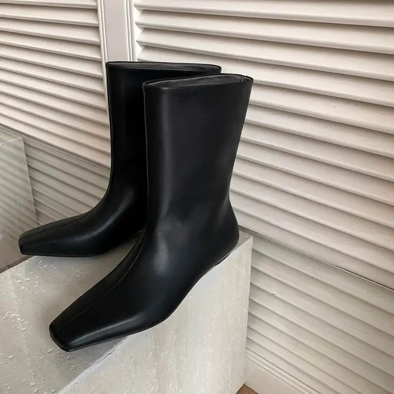 Suede Square Toe Low‑Heel  |  Casual & Modern Ankle Boots - Ghoddosh