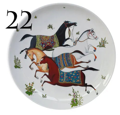 Jungle Horse Series Decorative Plates -  European-Style Round Ceramic Shapes @ghoddosh.com