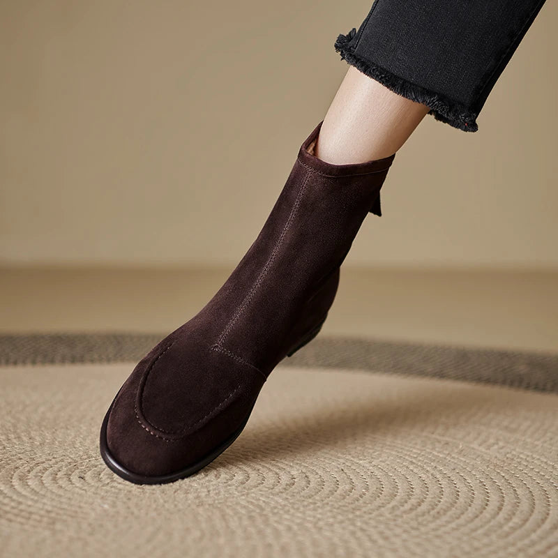 2026 NEW Autumn Women Suede Leather Boots - Round Toe , Low Heel  , Slip-on Chelsea Boots - ghoddosh.com