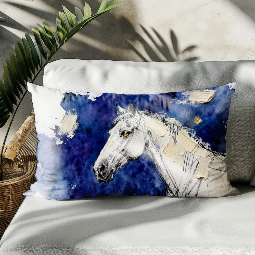 2D White - Blue Horse Abstract Cushion @ ghoddosh.com