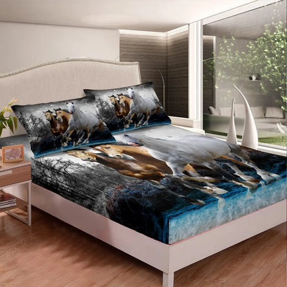 Horse Fitted Sheets ,Twin Size  Cute Horse  Bedding Set  with Pink Love Hearts Décor @ ghoddosh.com