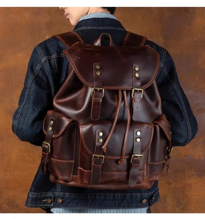 Vintage Horse Genuine Leather Backpack for Men, Large Capacity Travel Daypack, Fits 15-inch Laptop @ ghoddosh.com