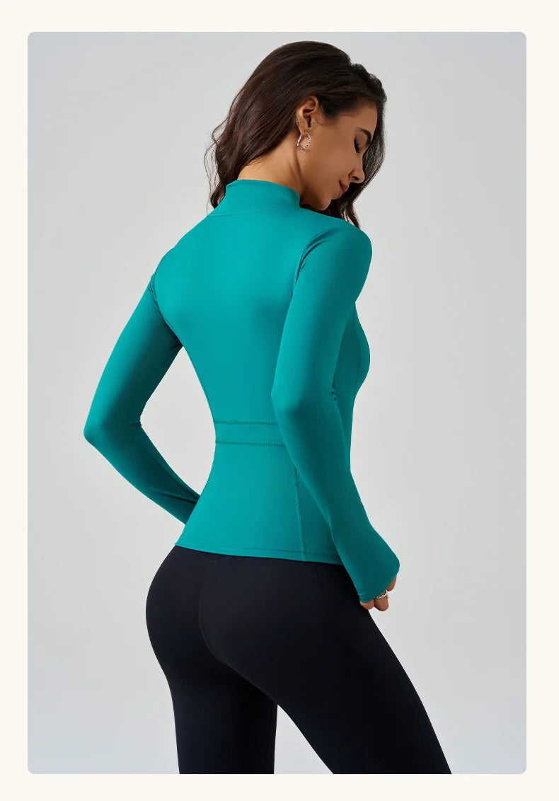 Full Zipper Sports  Women's Shirt -  Slim Long Sleeve  Exercise Sweatshirt @ ghoddosh.com