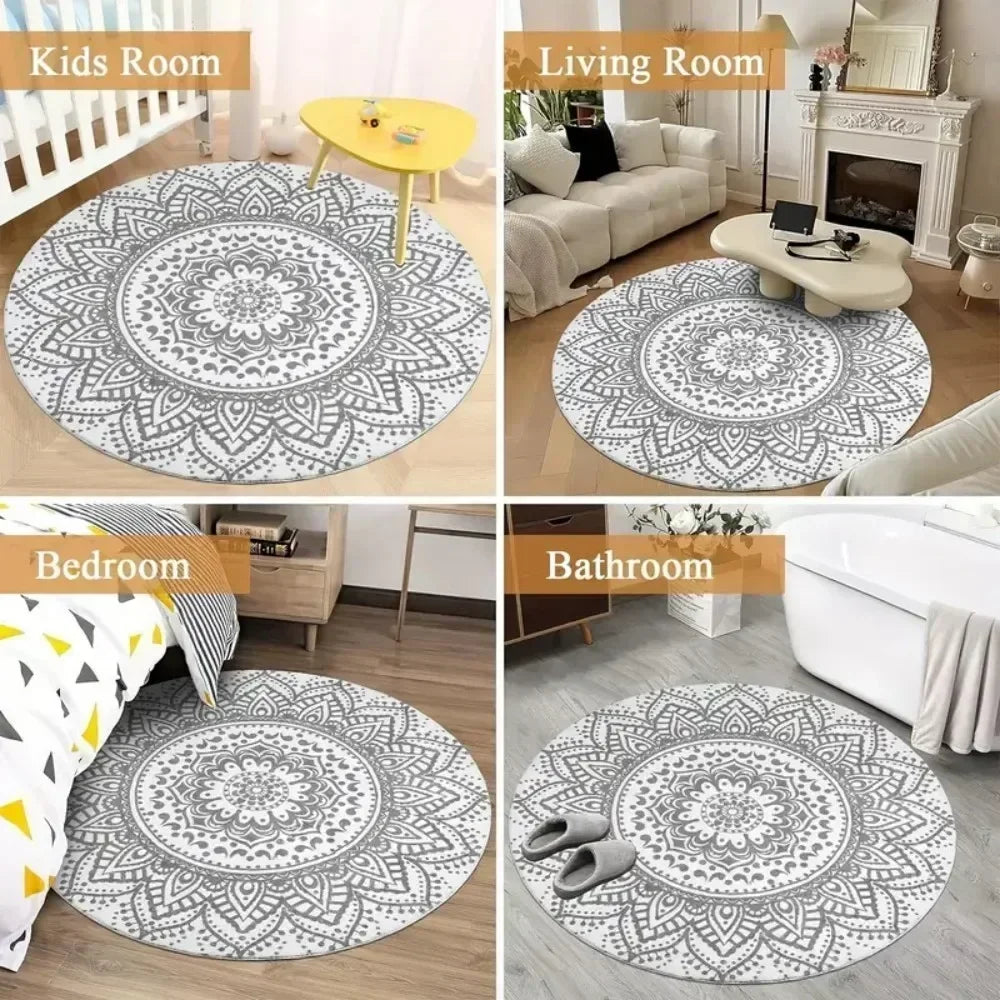 Christmas Horse Printed Circle Carpet - Round  Kids Non-slip Floor Rug @ghoddosh.com