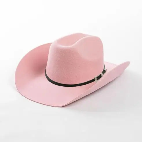 Unisex 100% Wool Cowboy Fedora Hat – Wide Brim Rolled Edge with Belt Buckle @ ghoddosh.com