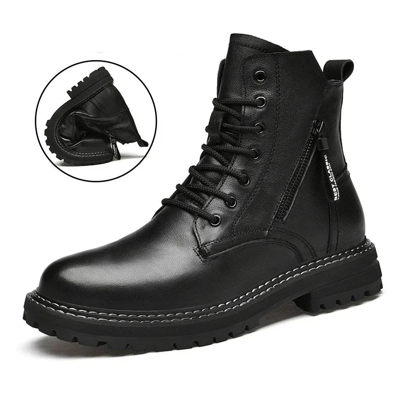 Luxury Men's Winter Boots - Warm Fur Lined Leather Ankle Boots , Waterproof Casual Snow Shoes @ ghoddosh.com