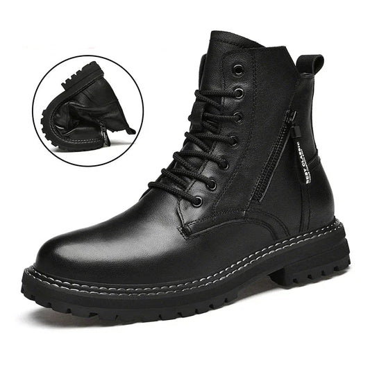 Luxury Men's Winter Boots - Warm Fur Lined Leather Ankle Boots , Waterproof Casual Snow Shoes @ ghoddosh.com