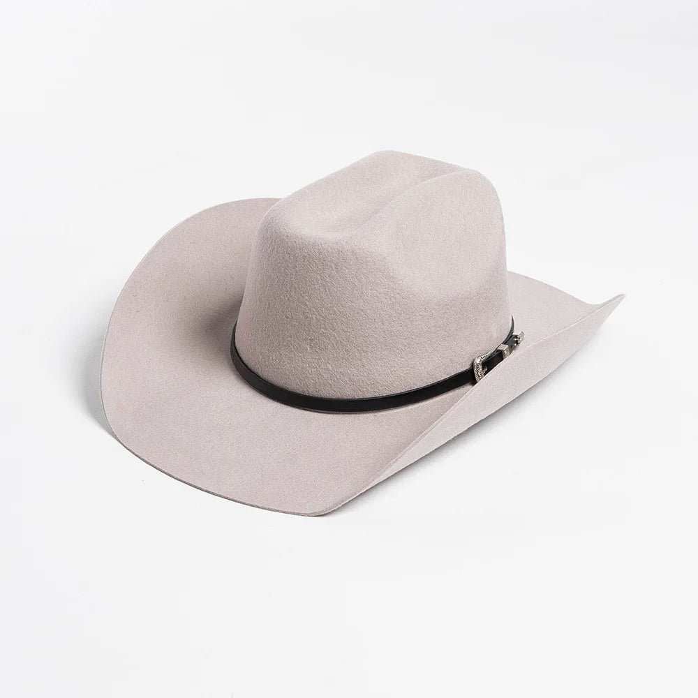 Unisex 100% Wool Cowboy Fedora Hat – Wide Brim Rolled Edge with Belt Buckle @ ghoddosh.com
