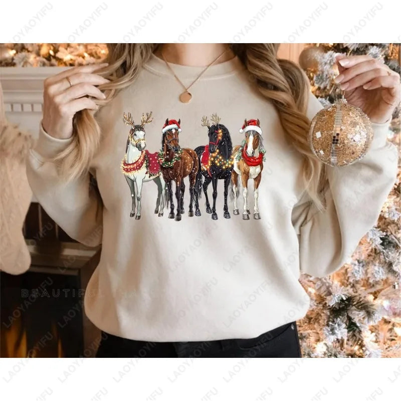 Unisex Horse Christmas Funny Long Sleeve Hoodie  - Special Gift for Horse Lovers - ghoddosh.com