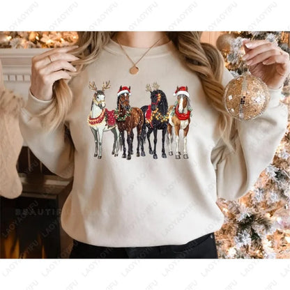 Unisex Horse Christmas Funny Long Sleeve Hoodie  - Special Gift for Horse Lovers - ghoddosh.com