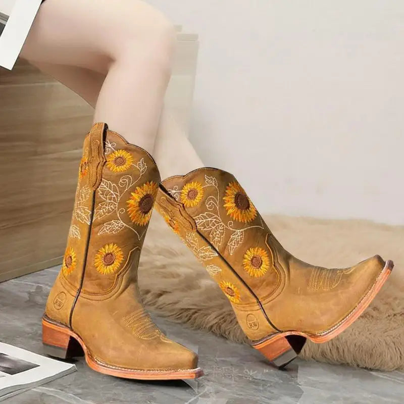 Floral Embroidered Women Cowgirl Boots. Ghoddosh 