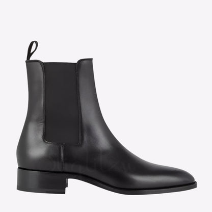 Men's Brown Patent Leather Stretch Boots  Almond Toe Slip-On - Ghoddosh