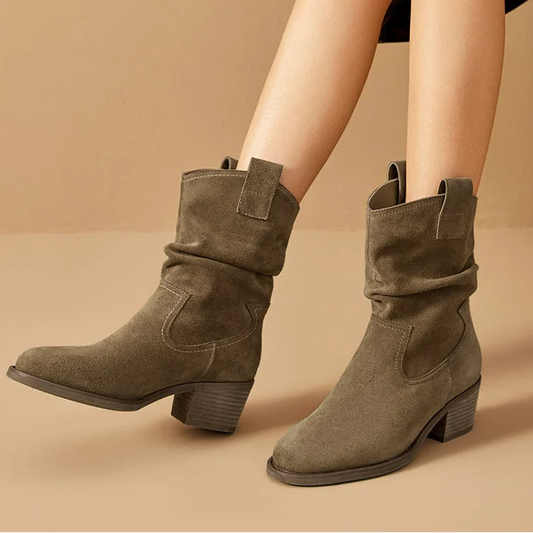 Classy Elegant  Women Suede Ankle Boots - Pointed Toe  Ladies  Handmade Half Boots - ghoddosh.com