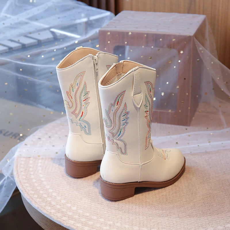 Kids Embroidered Western Cowboy Boots – Unisex Tall Pull-On Cowgirl Boots for Boys and Girls @ ghoddosh.com