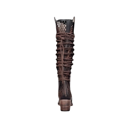 Vintage Cowboy Lace Up  Boots  Gladiator Round Toe Cross Tied Chunky Heels - Ghoddosh