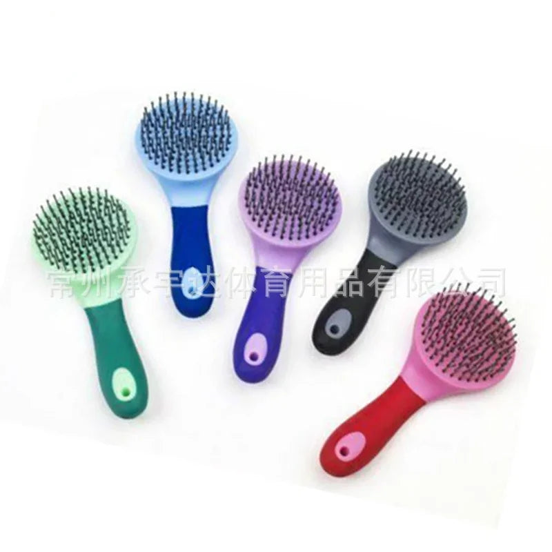 Horse Mane & Tail Brush ,  Round Shaped &  Soft Rubber Grip / Needle Bristles Stable Cleaning Kit