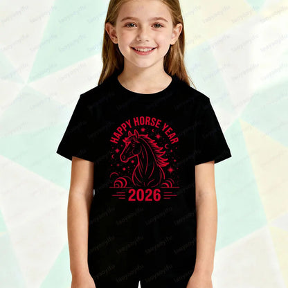 Year of The Horse 2026 Children Horse Creative Design  T-shirt - Ghoddosh.com