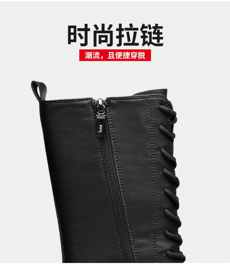 Men's Riding Winter Boots , Genuine Leather Lace Up Extra Long Mongolian High  Knight Ankle Boots@ghoddosh.com