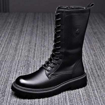 Men's Riding Winter Boots , Genuine Leather Lace Up Extra Long Mongolian High  Knight Ankle Boots@ghoddosh.com