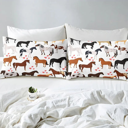 Horse Fitted Sheets ,Twin Size  Cute Horse  Bedding Set  with Pink Love Hearts Décor @ ghoddosh.com