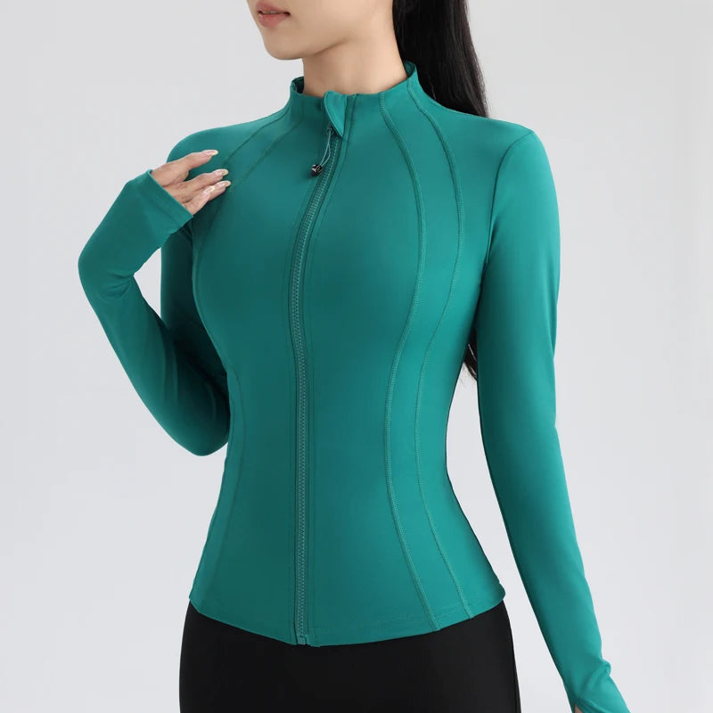 Women’s Full-Zip Athletic Jacket with Thumbholes – Stretch Fit Long Sleeve Sports Top - Ghoddosh.com

