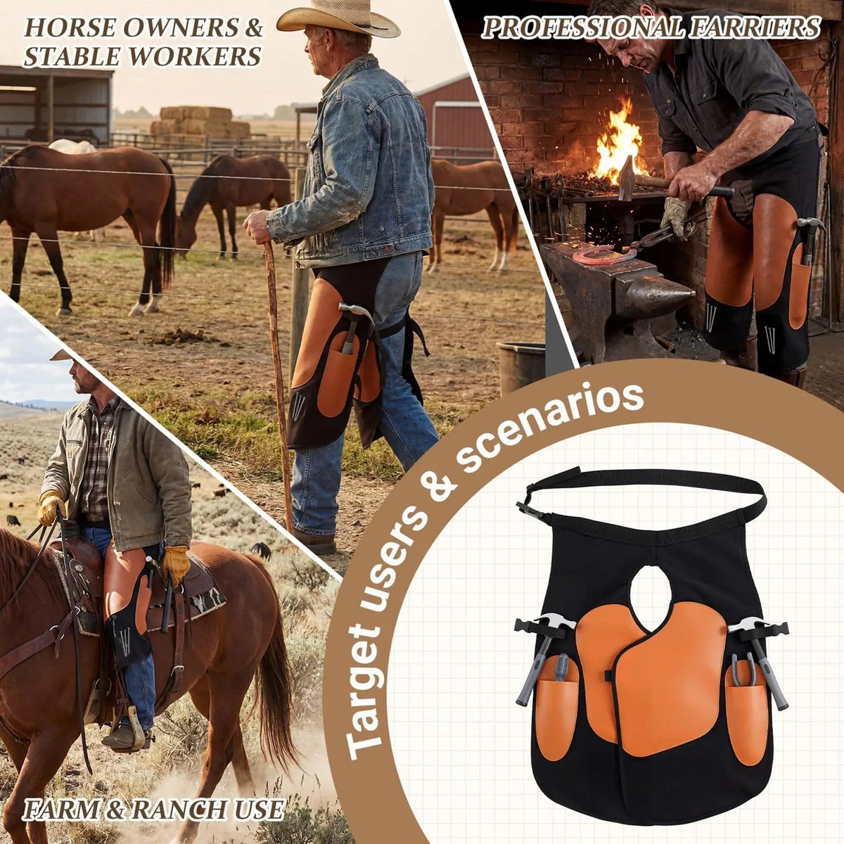 Farrier Apron Pants for Men Heavy Duty Protective Gear with Knee Braces & Adjustable Shoulder Straps  Artificial Leather Equine Care Chaps @ ghoddosh.com