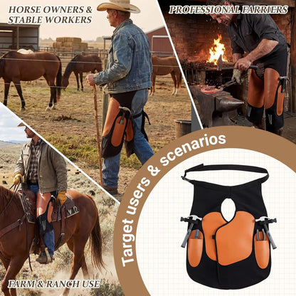 Farrier Apron Pants for Men Heavy Duty Protective Gear with Knee Braces & Adjustable Shoulder Straps  Artificial Leather Equine Care Chaps @ ghoddosh.com
