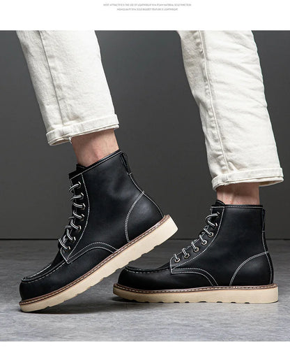 Vintage British Casual Men Shoes Handmade Autumn Winter Snow Plush Warm Leather Ankle Boots Leather