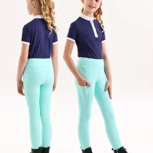 Green Girls Equestrian Summer pants - full silicone ,high elasticity knitted children's horse riding pants @ ghoddosh.com