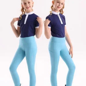 Blue Girls  Equestrian Summer pants - full silicone ,high elasticity knitted children's horse riding pants @ ghoddosh.com