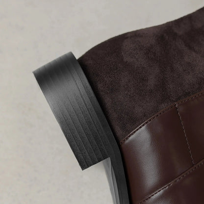 Microfiber Low Heels Round Toe Stretch Long Boots - Ghoddosh