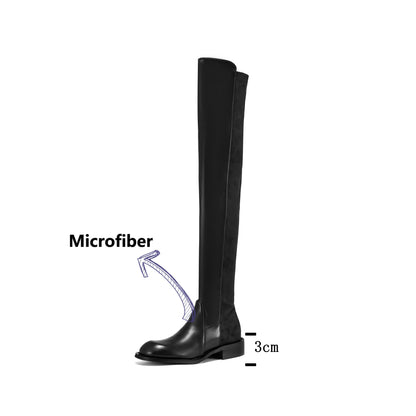 Microfiber Low Heels Round Toe Stretch Long Boots - Ghoddosh